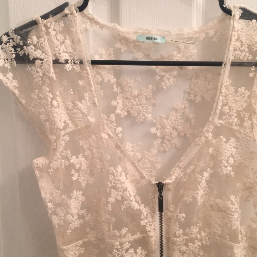 Kimchi Blue sheer ivory lace zip front dress